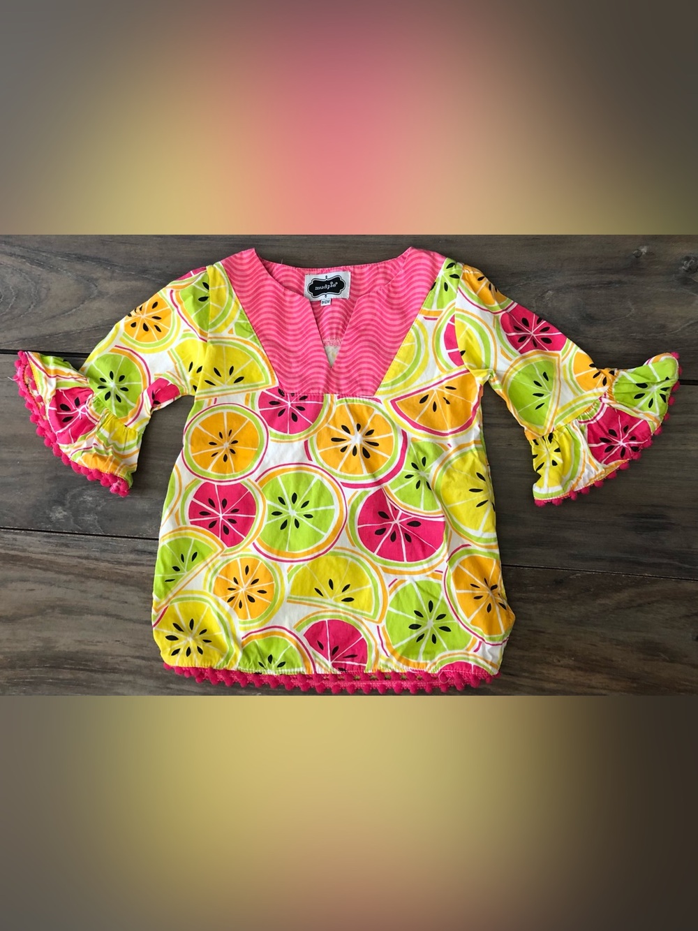 EUC Mud Pie Lemon Lime Grapefruit Citrus Slice Swim Coverup Girls 9-12 Months
